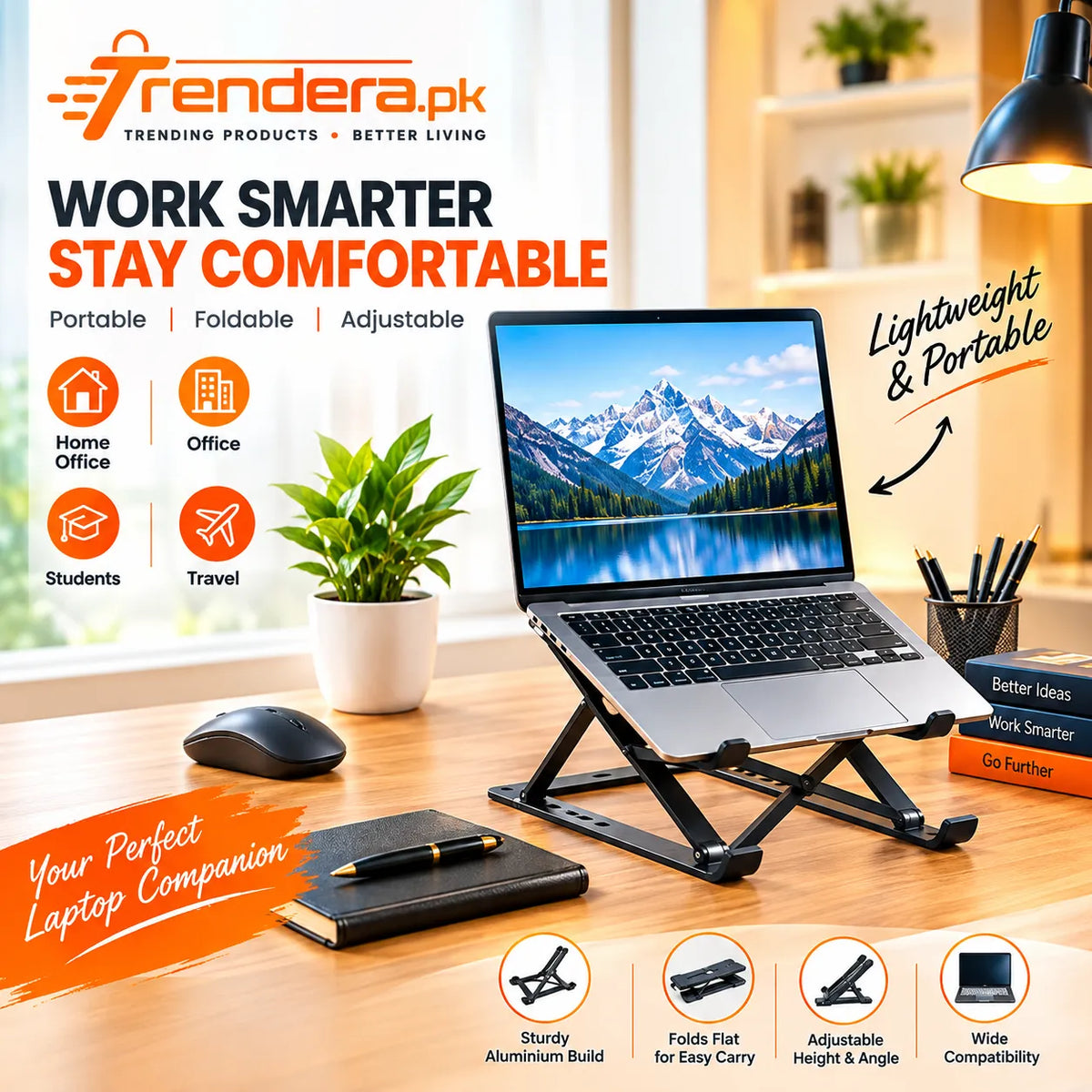 Portable Foldable Aluminum Laptop Stand – Adjustable Ergonomic Laptop Holder for Desk, Office & Travel