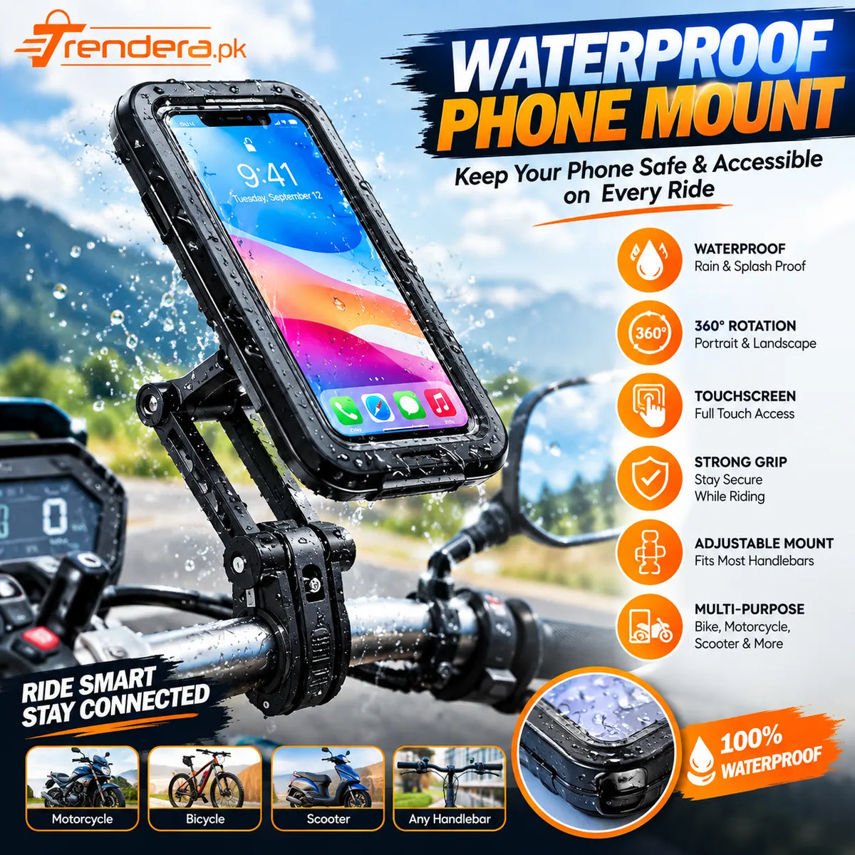 Waterproof Bike Phone Mount – 360° Rotatable Motorcycle & Bicycle Mobile Holder