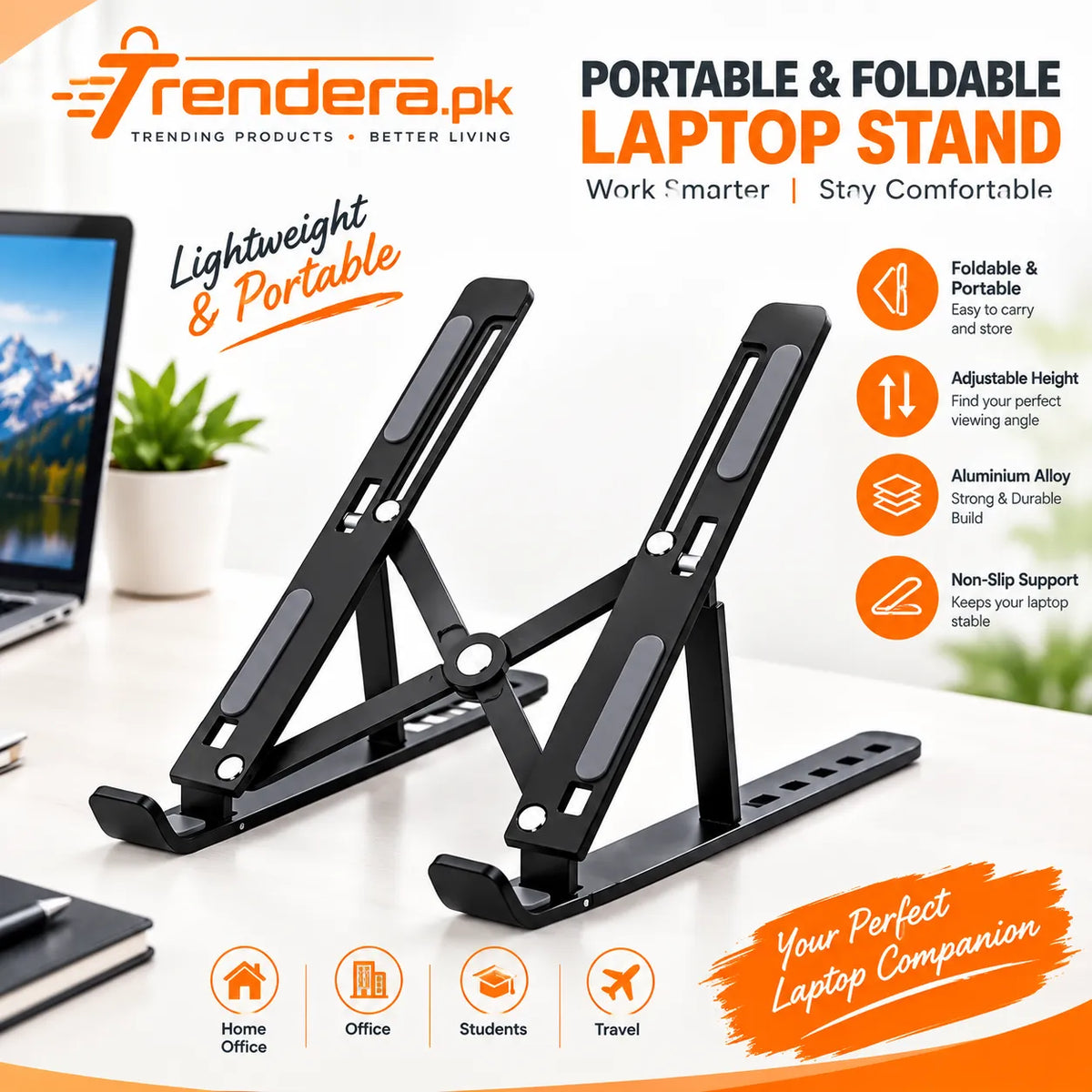 Portable Foldable Aluminum Laptop Stand – Adjustable Ergonomic Laptop Holder for Desk, Office & Travel