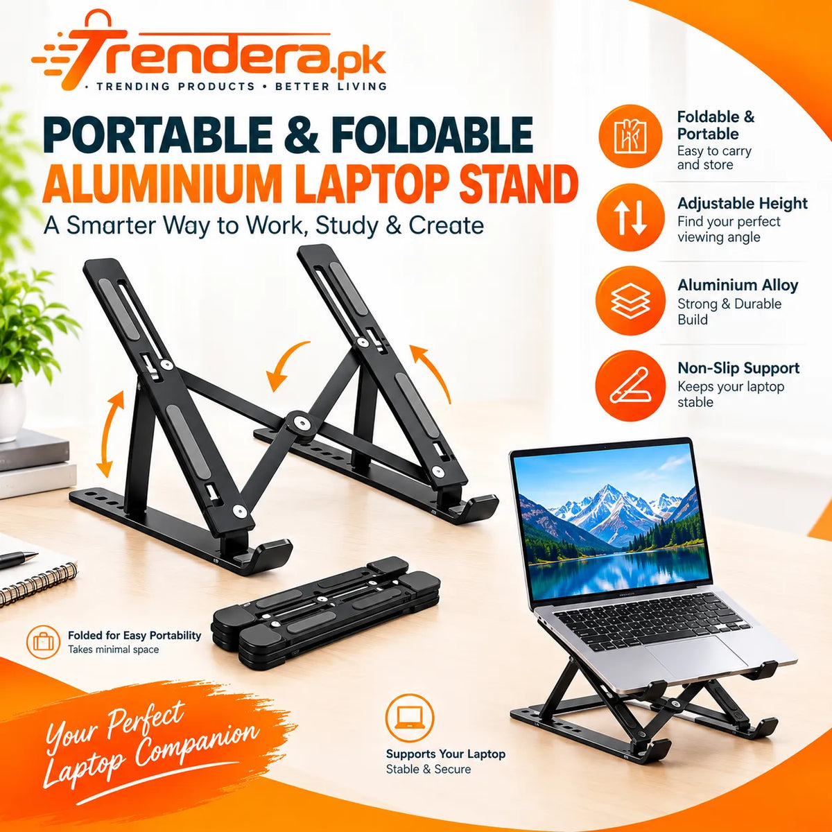 Portable Foldable Aluminum Laptop Stand – Adjustable Ergonomic Laptop Holder for Desk, Office & Travel