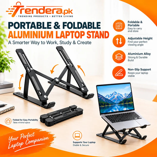 Portable Foldable Aluminum Laptop Stand – Adjustable Ergonomic Laptop Holder for Desk, Office & Travel